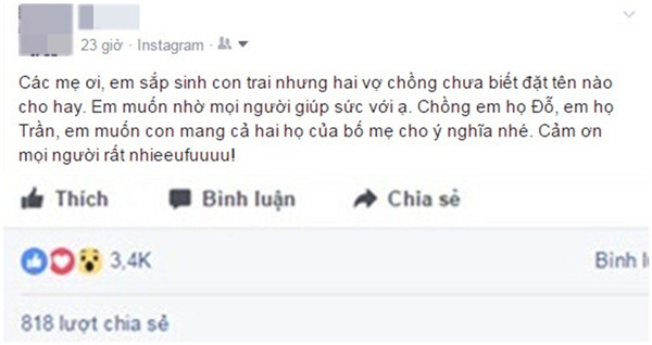 Cười không nhặt được mồm với cái kết đắng của mẹ bầu khi nhờ dân mạng đặt tên cho con trai sắp chào đời - Ảnh 2.