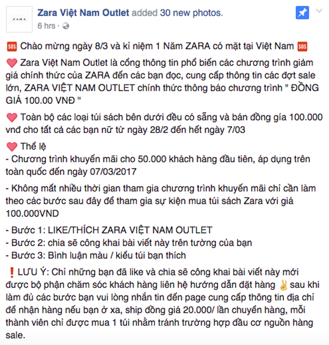 Thông tin về Zara Việt Nam Outlet, sale đồng giá 100.000 đồng hoàn toàn là lừa đảo! - Ảnh 2.