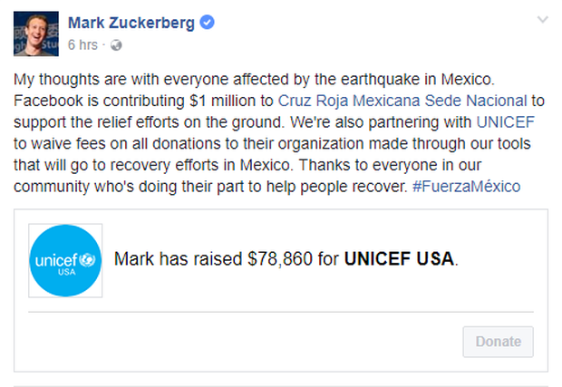 Đau buồn khi biết tin gần 300 người thiệt mạng vì động đất ở Mexico, ông chủ Facebook Mark Zuckerberg đã hành động ngay lập - Ảnh 1.