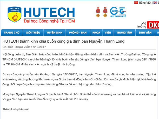 Xác định danh tính nam sinh viên tử vong trong sân trường HUTECH nghi do bê tông rơi trúng đầu - Ảnh 3.