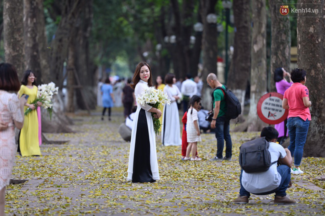 Cuối tuần, chị em áo dài váy hoa kéo nhau đi pose ảnh ở con đường lá vàng Phan Đình Phùng - Ảnh 4.