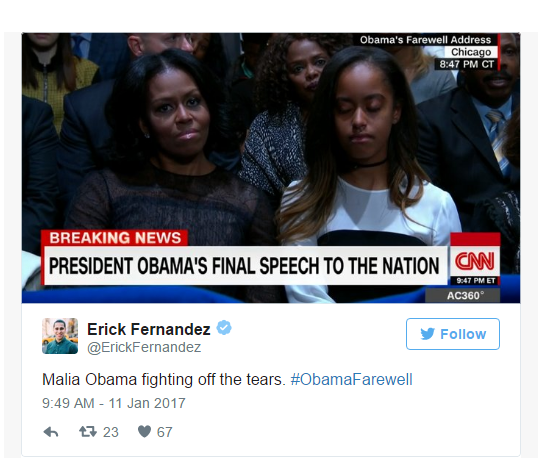 Con gái lớn nhà Obama bật khóc bên mẹ khi lắng nghe bài phát biểu chia tay của bố - Ảnh 5.