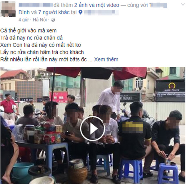 Hà Nội: Xuất hiện video cô gái trẻ rửa chân trong xô trà đá xong rót bán cho khách - Ảnh 2.