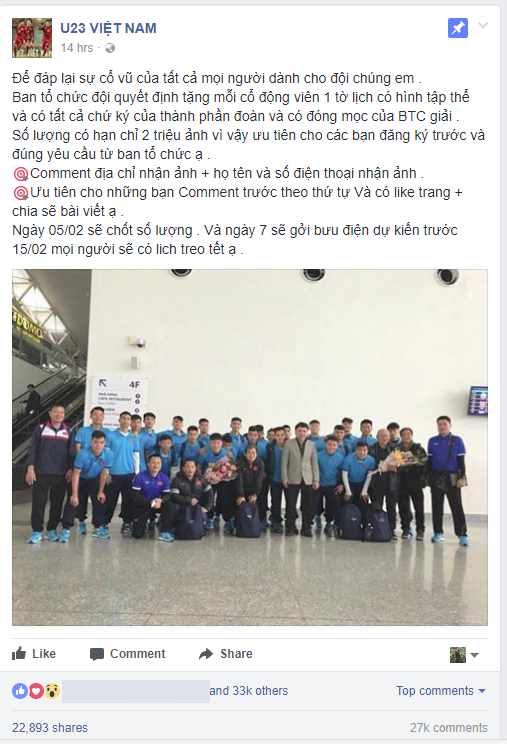 Cảnh giác: Thông tin BTC tặng 2 triệu tờ ảnh lịch có hình tập thể U23 Việt Nam kèm chữ ký của các cầu thủ là giả mạo - Ảnh 1.