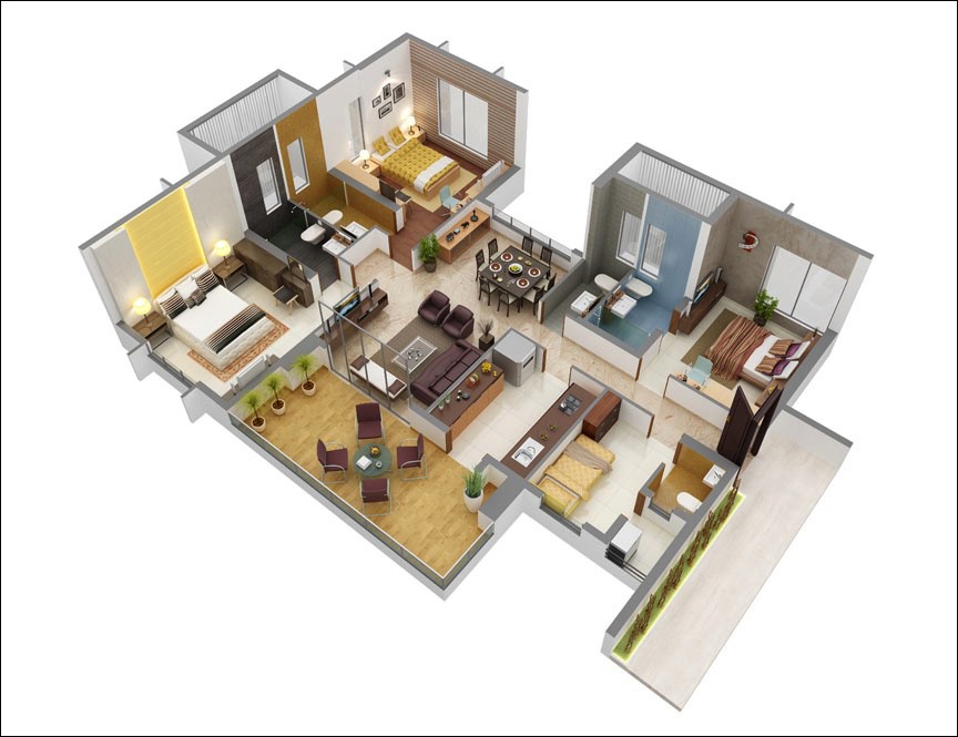 8 mẫu bản vẽ thiết kế căn hộ 3 phòng ngủ siêu thông minh