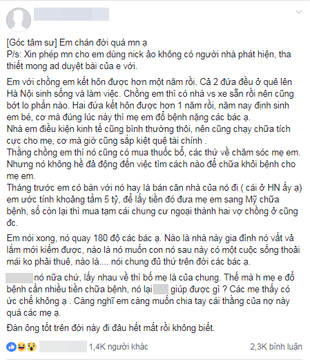 Vợ trẻ đòi bỏ chồng vì muốn bán nhà lấy 5 tỷ đưa mẹ sang Mỹ chữa bệnh không được - Ảnh 1.