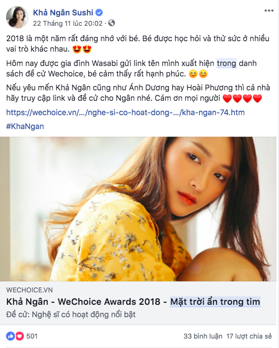 Nghệ sĩ Vbiz đồng loạt kêu gọi fan đề cử, quyết ẵm giải thưởng tại WeChoice Awards 2018 - Ảnh 7.