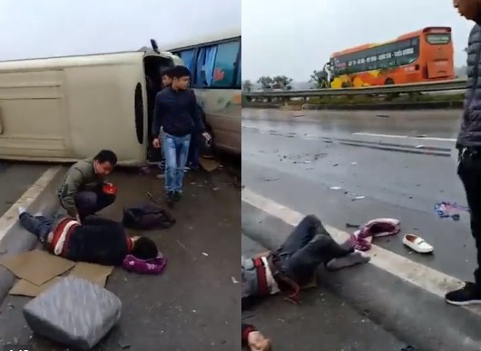 Tai nạn trên cao tốc Nội Bài - Lào Cai, nhiều nạn nhân văng xuống đường nằm la liệt trên quốc lộ - Ảnh 1.