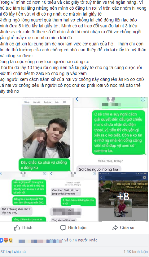 Đôi vợ chồng trẻ nhặt được túi xách, cuỗm luôn điện thoại và ví của khổ chủ còn bắt chuộc 5 triệu để lấy giấy tờ khiến dân mạng bức xúc - Ảnh 1. Đôi vợ chồng trẻ nhặt được túi xách, cuỗm luôn điện thoại và ví của khổ chủ còn bắt chuộc 5 triệu để lấy giấy tờ khiến dân mạng bức xúc - Ảnh 1.