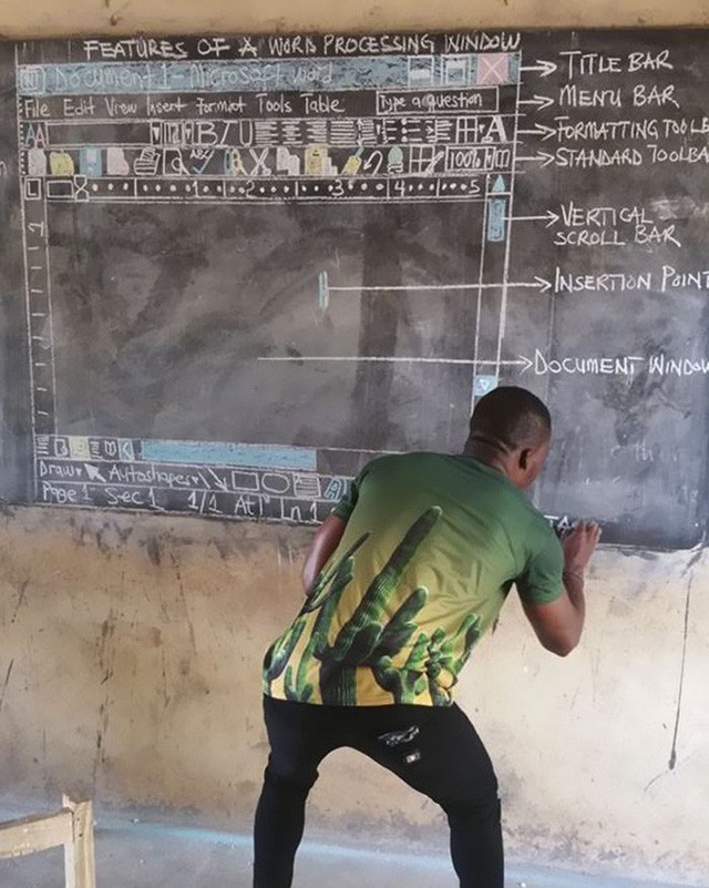 Không có tiền mua máy tính, thầy giáo nghèo vẽ cả màn hình lên bảng để dạy học khiến cư dân mạng xúc động - Ảnh 2.