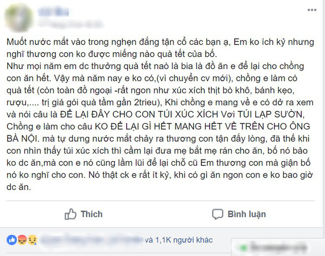 Vợ tức nghẹn vì chồng được thưởng Tết toàn đồ nhập khẩu, không cho con ăn mà gửi hết về biếu ông bà nội - Ảnh 1.