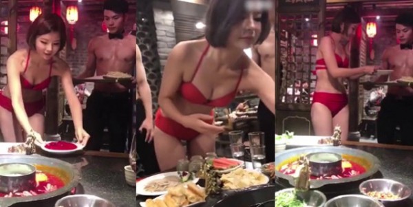 Nhà hàng lẩu thuê người mẫu bikini nóng bỏng giữa trời đông lạnh giá để hút khách - Ảnh 1.