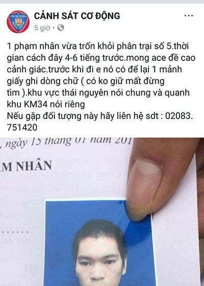 Thái Nguyên: Một phạm nhân vừa trốn trại, để lại lời nhắn có không giữ mất đừng tìm - Ảnh 2.