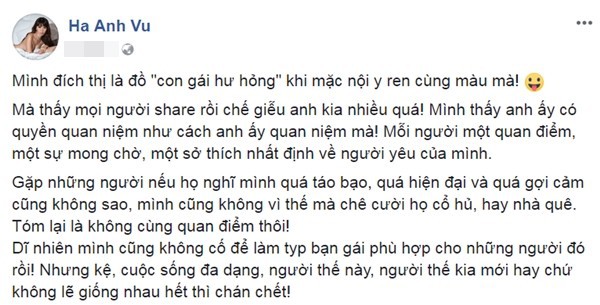 Hoàng Thùy hài hước nhắn gửi nam thanh niên ghét nội y ren cùng màu: ‘Em thích thì em mặc ren đỏ thôi’ - Ảnh 2.