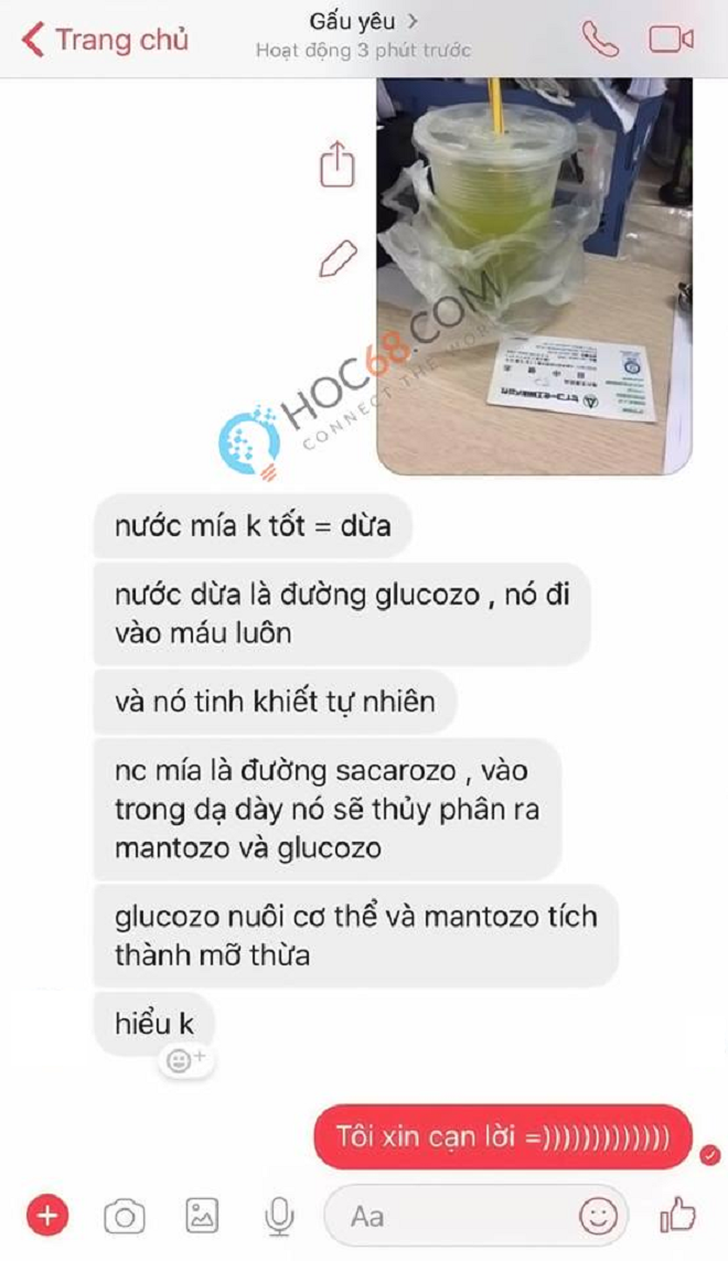 Dõng dạc giảng cho người yêu nước mía không tốt bằng dừa, chàng trai thích ra vẻ chuyên Hóa nhận về cái kết ê chề - Ảnh 1.