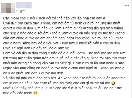 Nhìn cách ông chồng chăm vợ ốm quá tốt so với quy định này, chị em nào cũng phải xuýt xoa không ngớt - Ảnh 1.