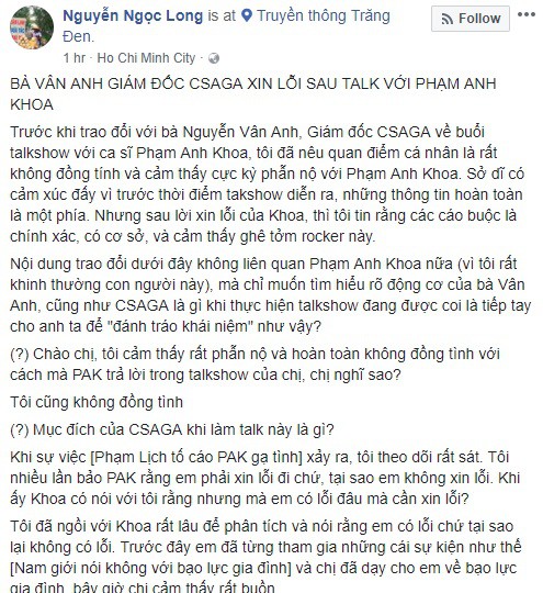 Giám đốc CSAGA xin lỗi sau talkshow xin lỗi gây bão với Phạm Anh Khoa - Ảnh 2.