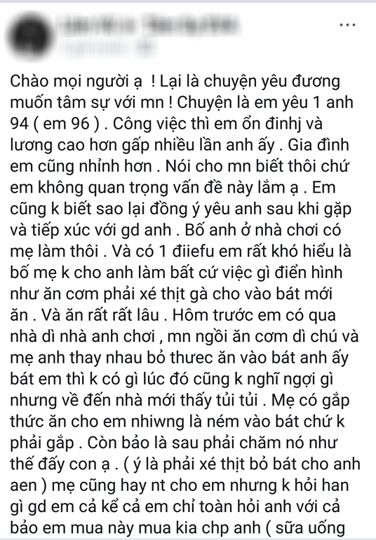 Chia sẻ bạn trai được bố mẹ cưng như trứng mỏng, thịt gà phải xé cho ăn, cô nàng được chị em chúc mừng: Lấy về đỡ phải đẻ - Ảnh 1.