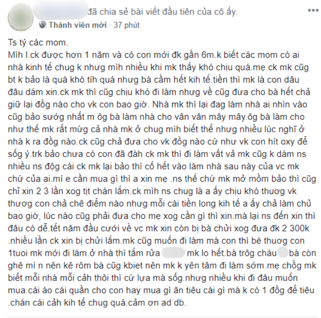 Chồng vẫn hết mực yêu vợ, thương con nhưng mẹ chồng nắm hết kinh tế, nàng dâu chán nản không biết làm sao - Ảnh 1.