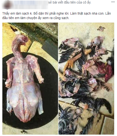 Bố dặn làm gà thật sạch lông, cô nàng không những vâng lời mà còn tạo ra một tác phẩm mang tên gà tàn tật  - Ảnh 1.