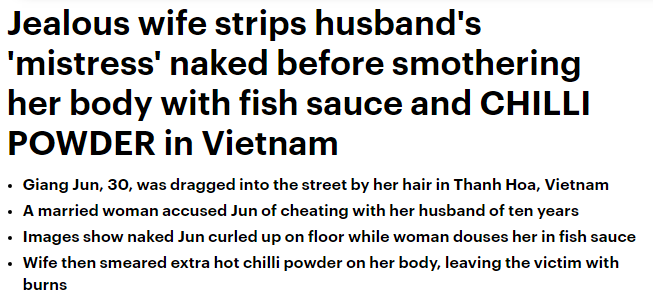 Báo chí phương Tây đưa tin vụ đánh ghen bằng nước mắm và ớt bột ở Thanh Hóa - Ảnh 1.