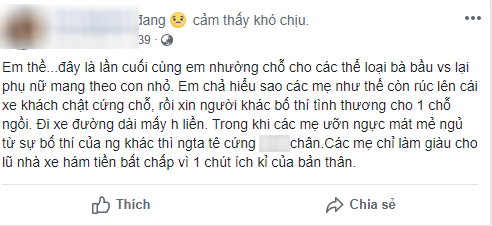 Ấm ức vì mình đứng tê chân còn bà bầu ưỡn ngực mát mẻ ngủ mấy tiếng trên xe khách, cô gái bị chỉ trích dữ dội - Ảnh 1.