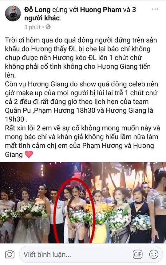 Phía Phạm Hương lên tiếng trước đoạn clip được cho là đứng chắn Hương Giang trong show diễn của NTK Đỗ Long - Ảnh 2.