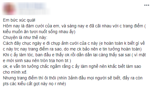 Cám cảnh cô dâu trẻ sinh năm 1997 nhắm mắt đưa mặt cho chuyên viên trang điểm, mở mắt ra bỗng hóa bà cô già khiến chị em phì cười - Ảnh 1.