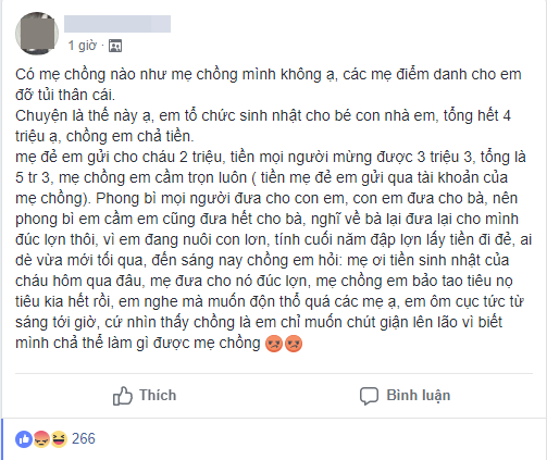 Bị mẹ chồng thản nhiên cầm hộ rồi tiêu hộ luôn hơn 5 triệu tiền mừng sinh nhật con, mẹ bầu nức nở uất ức - Ảnh 1.