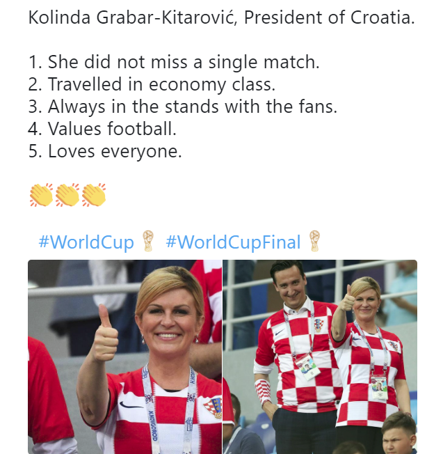 Tuyển Croatia giành ngôi Á quân World Cup nhưng bà Grabar-Kitarovic - nữ tổng thống của họ đã chiếm trọn trái tim hàng triệu người hâm mộ toàn cầu - Ảnh 5.