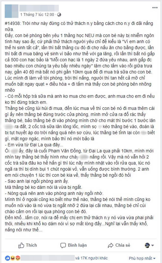 Đáp ứng thử thách mua trà sữa của bạn gái, chàng trai ngất xỉu sau khi đi 10km dưới trời nắng nóng 40 độ - Ảnh 1.