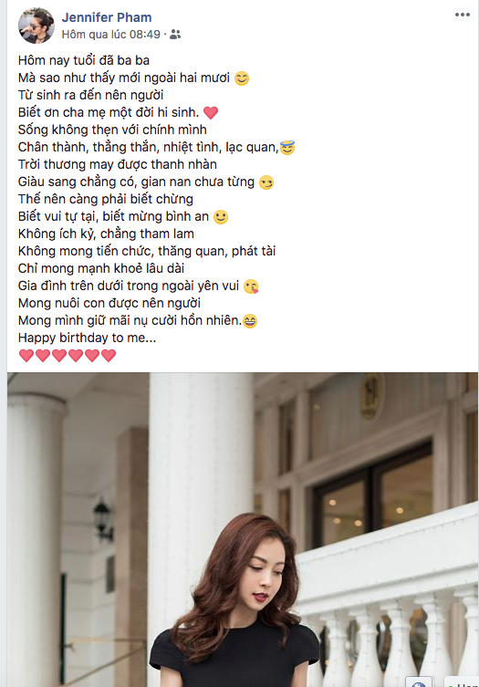 Jennifer Phạm bất ngờ làm thơ đầy tâm sự nhân dịp sinh nhật tuổi 33 - Ảnh 1.