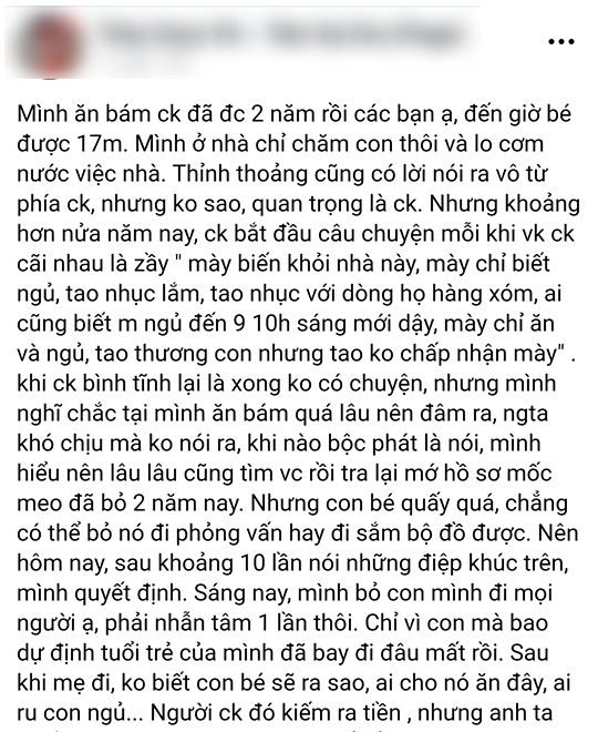 Bị chồng mắng đồ ăn bám, mẹ trẻ định bỏ con gái 17 tháng cho chồng nuôi, còn nói tại nó mà đời em dang dở - Ảnh 1.