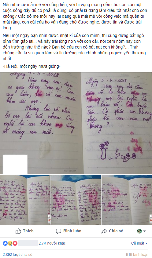 Con không phải là con của bố mẹ phải không? - cuốn nhật ký nhòe nước mắt của bé gái lớp 5 khiến các bậc cha mẹ sững sờ - Ảnh 2.