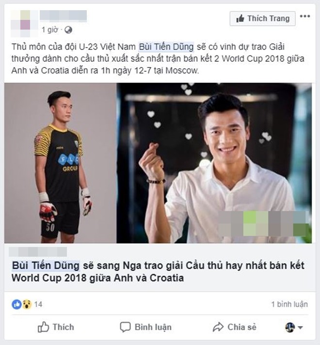 Thông tin Bùi Tiến Dũng sẽ trao Giải cầu thủ xuất sắc nhất trận Bán kết World Cup 2018 khiến dân tình nức lòng - Ảnh 1.