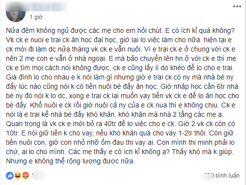 Chồng để vợ con ở nhà ngoại, dành tiền nuôi em mình ăn học, còn định nuôi cả người yêu của em, vợ bị dân mạng mắng xơi xơi - Ảnh 1.