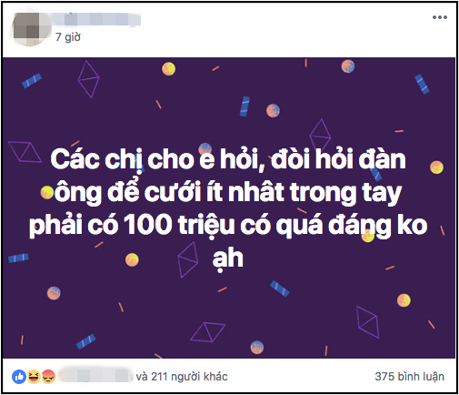 Yêu cầu bạn trai phải có 100 triệu mới cưới, cô gái hỏi liệu quá đáng không, chị em phán “vẫn còn bèo bọt quá” - Ảnh 1.