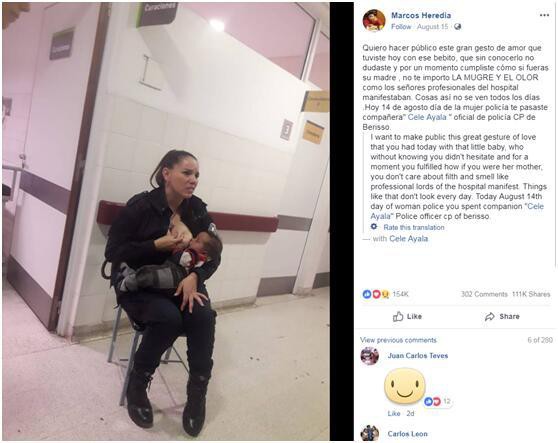 Khoảnh khắc xúc động: Thấy đứa bé gào khóc vì đói, nữ cảnh sát Argentina đã chẳng ngần ngại ôm và cho bú dù đứa bé rất bẩn và hôi - Ảnh 1.