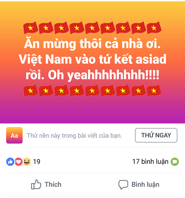 Olympic Việt Nam lần đầu tiên lọt vào tứ kết ASIAD, người hò hét ầm ĩ trên Facebook, người xuống đường đốt pháo sáng ăn mừng - Ảnh 2.