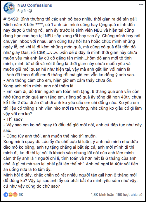 Đi ăn đi chơi suốt 6 tháng, nhận hơn 40 triệu tiền quà nhưng vẫn “chưa muốn yêu”, nữ sinh khiến dân tình nóng máu - Ảnh 1.