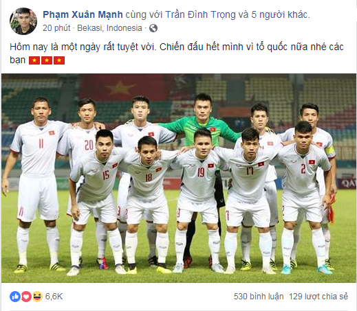 Hoàng tử tóc vàng Văn Toàn vừa xuất hiện trên Facebook sau trận cầu kỳ tích với U23 Syria, đoán xem anh chàng viết gì? - Ảnh 3.