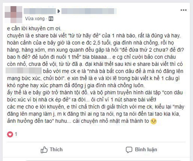 Chỉ vì một nút share trên Facebook, nàng dâu trở thành tội đồ bêu xấu nhà chồng  - Ảnh 1.