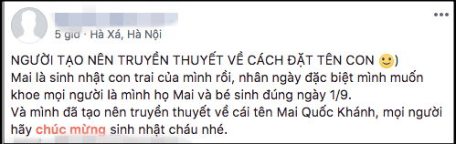 Sinh con trước Tết Độc lập, ông bố trẻ đặt luôn tên con là Mai Quốc Khánh, dân mạng vỗ tay tán thưởng rào rào - Ảnh 1.