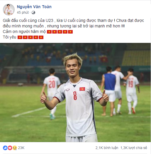 Các chàng trai đội tuyển Olympic Việt Nam đồng loạt đăng status xin lỗi gửi đến người hâm mộ, có cả những lời chia tay - Ảnh 7.