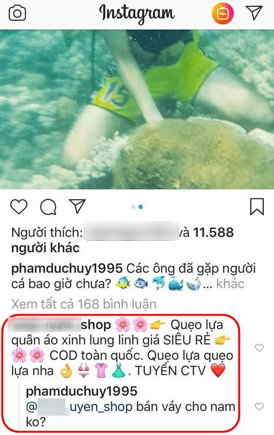 Bị một shop online tranh thủ quảng cáo trong ảnh mình đi lặn biển, Đức Huy U23 liền xéo xắt đáp trả đúng phong cách vựa muối - Ảnh 2.