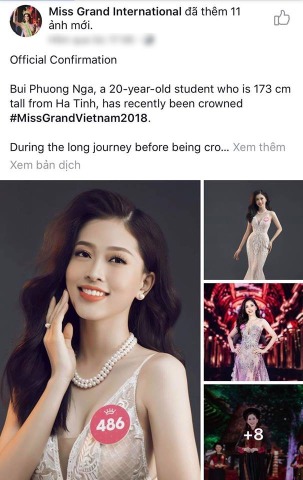 Á hậu Phương Nga được khán giả quốc tế khen ngợi khi xuất hiện trên fanpage của Miss Grand International 2018 - Ảnh 1.