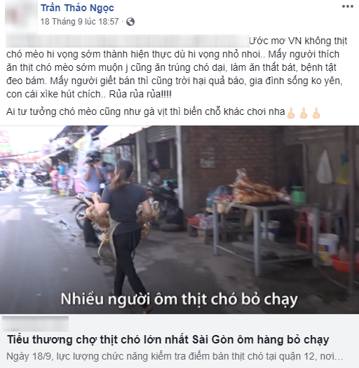 Gay gắt nguyền rủa người ăn và bán thịt chó, Thảo Ngọc - em gái ca sĩ Quang Vinh khiến cộng đồng mạng dậy sóng tranh cãi - Ảnh 1.