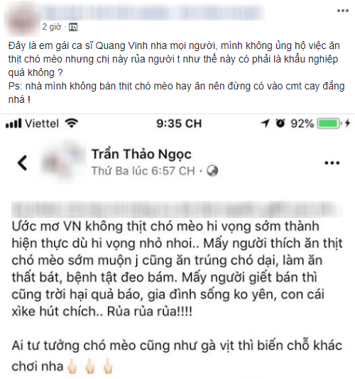 Gay gắt nguyền rủa người ăn và bán thịt chó, Thảo Ngọc - em gái ca sĩ Quang Vinh khiến cộng đồng mạng dậy sóng tranh cãi - Ảnh 4.