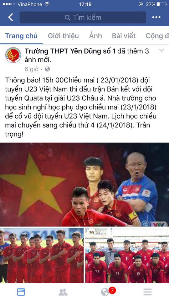 Xôn xao việc cho học sinh nghỉ để cổ vũ U23 Việt Nam - Ảnh 1.