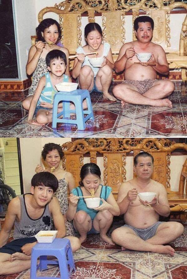 Được chia sẻ lại sau nhiều năm, bức ảnh gia đình cùng ăn mì này đã khiến bao trái tim thổn thức ngày cận Tết - Ảnh 1.